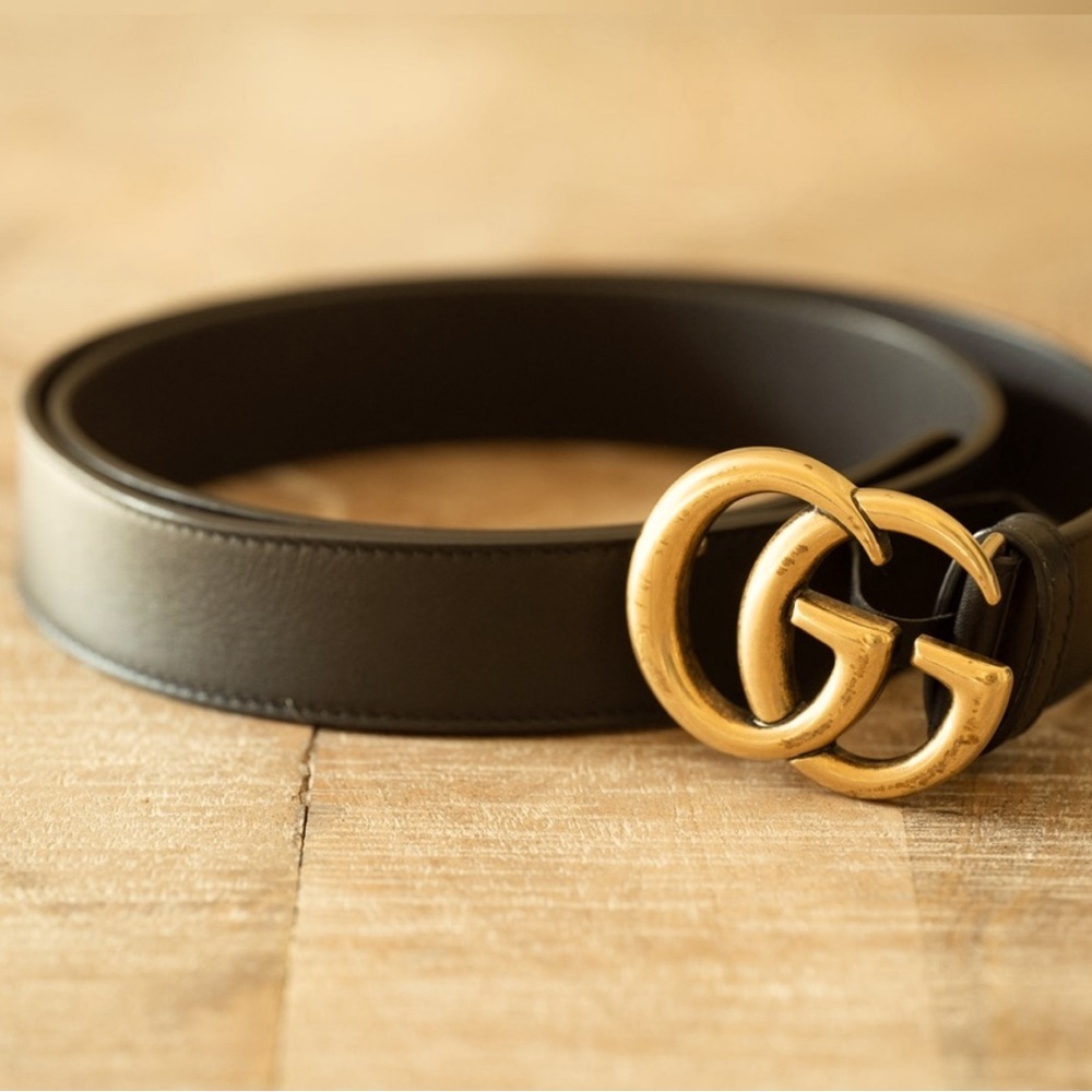 Gucci BLACK  Leather Belt Double Buckle Size 36/90